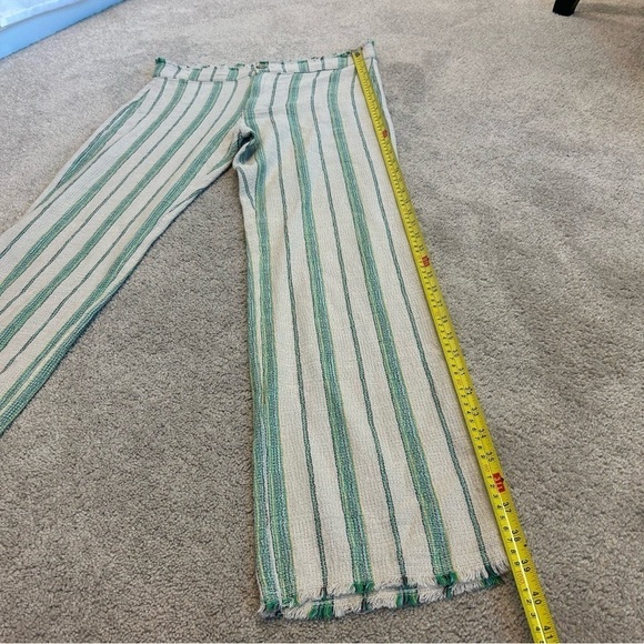 Zara tan beige green striped rustic boho The Beth Pant Sz L NWT high rise - Picture 13 of 15